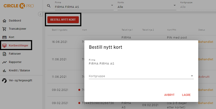 Bestille nytt kort