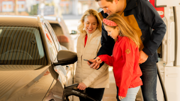 Family using ev charger at Circle K