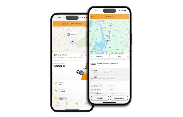 2 telefoner med eksempel på app visninger